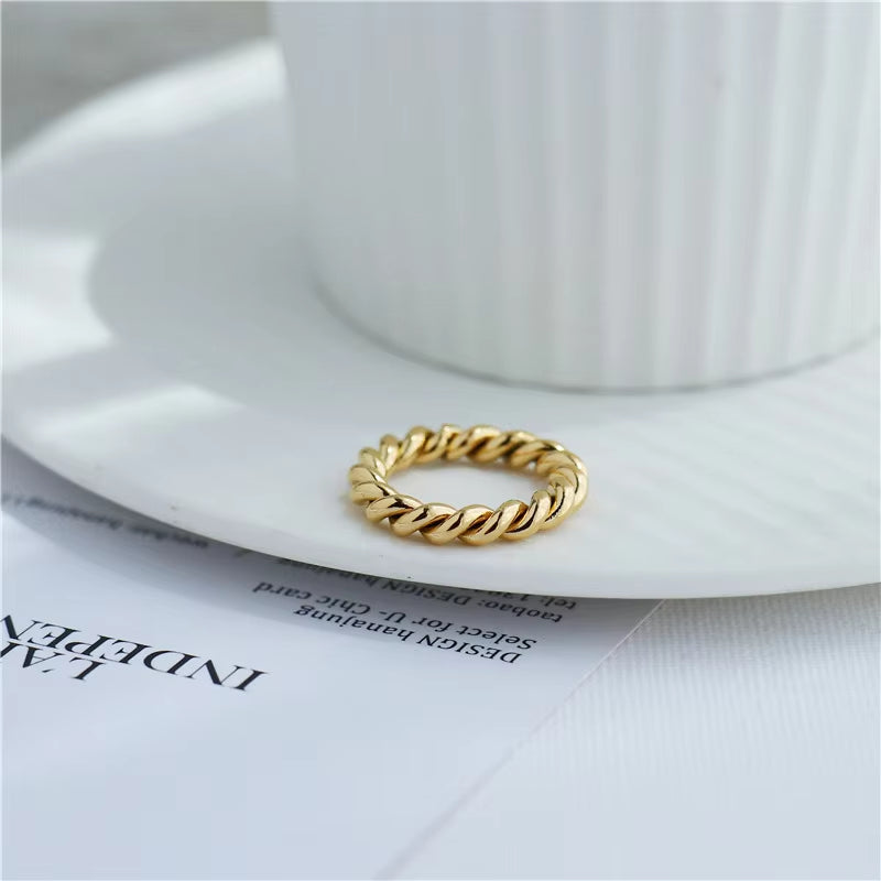 4Mm Minimalist Stainless Steel Cute Twisted Chain Ring for Women Girls Braided Ring Waterproof Jewelry Gift