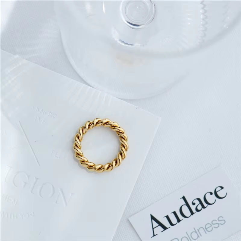 4Mm Minimalist Stainless Steel Cute Twisted Chain Ring for Women Girls Braided Ring Waterproof Jewelry Gift