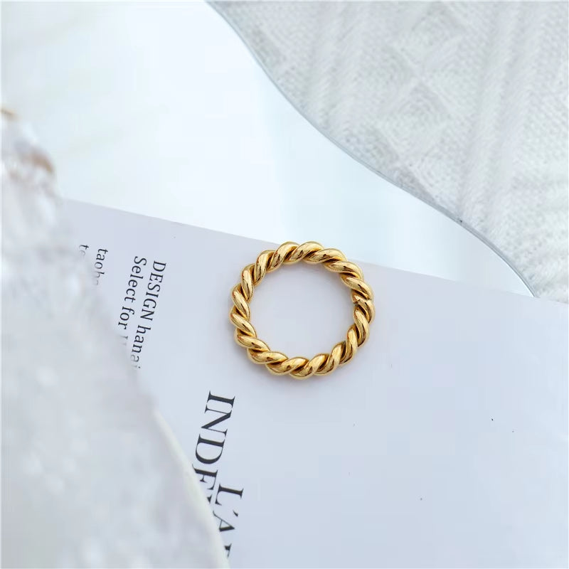 4Mm Minimalist Stainless Steel Cute Twisted Chain Ring for Women Girls Braided Ring Waterproof Jewelry Gift